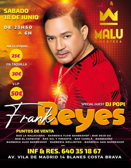 Frank Reyes concert in Blanes, Costa Brava - 16 June 2022