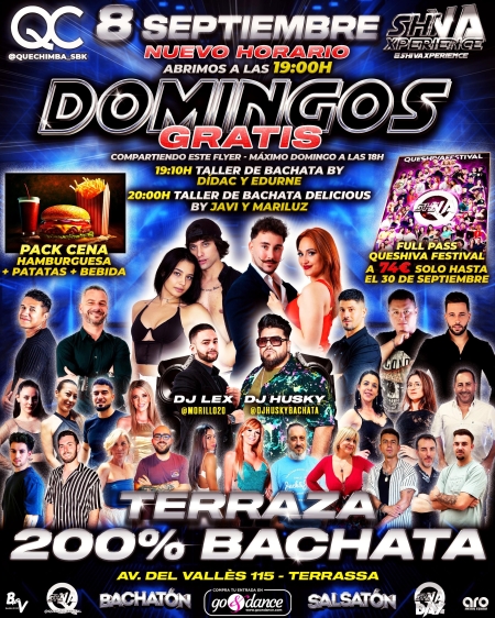 💥💥 NUEVO HORARIO DOMINGOS GRATIS* 💥💥 8 DE SEPTIEMBRE 💃🏻🕺🏻 TERRAZA 200% BACHATA EN QUECHIMBA 